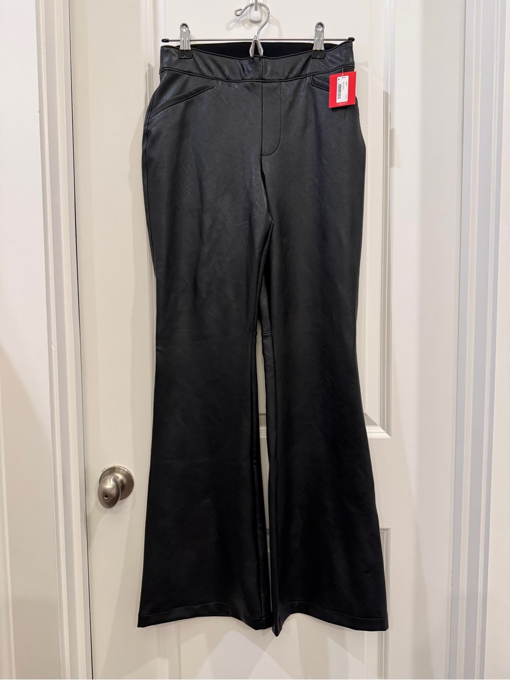 New Spanx Black Faux Leather Flared Petite Women’s Jeans M $148